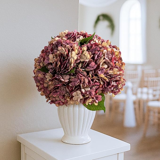 10PCS Fake Hydrangea Artificial Flowers Hydrangea Bouquet for Home Wedding Bridal Bouquet Office Party Table Centerpiece DIY Floral Decor (Autumn Pink)