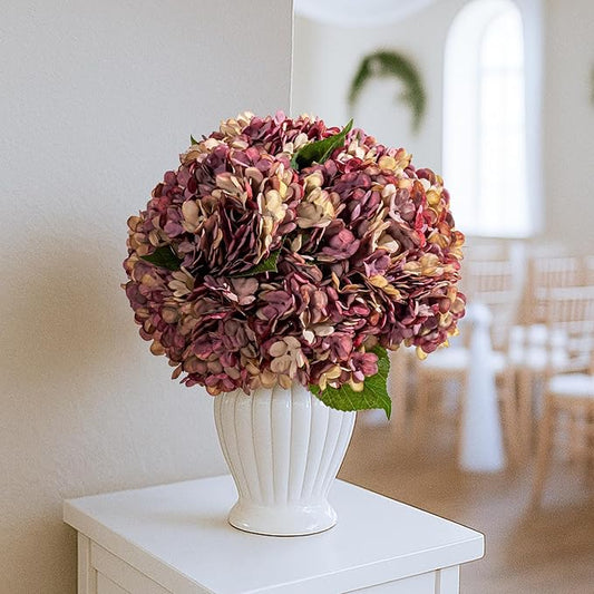10PCS Fake Hydrangea Artificial Flowers Hydrangea Bouquet for Home Wedding Bridal Bouquet Office Party Table Centerpiece DIY Floral Decor (Autumn Pink)