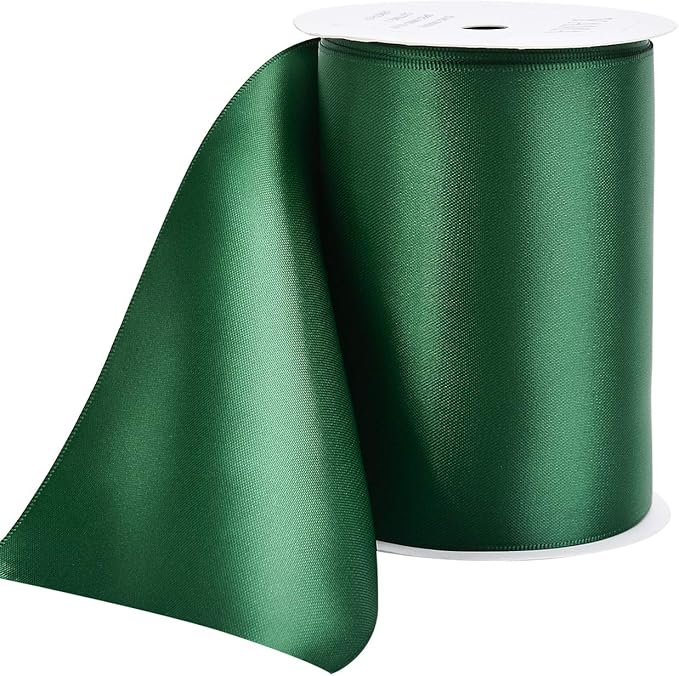 YAMA Double Face Satin Ribbon Roll - 4 inch Wide Solid Color Craft Ribbon, Great for Chair Sash,Making Bow, Sewing and Wedding Bouquet- 5 Yard/Spool, Green