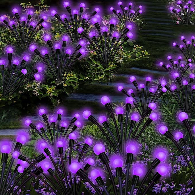 Kohlrabi Solar Garden Lights Outdoor, 6 Pack 60 LED Solar Purple Firefly Lights Waterproof, Sway by Wind, Halloween Swaying Light for Yard Patio Backyard Garden Planter Flower Bed Pathway Decoration