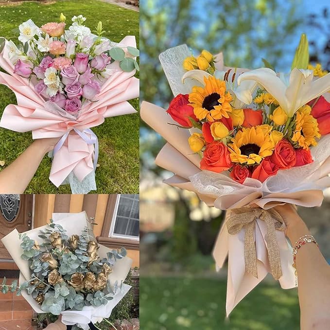 FAYADA Korean Cotton Flower Wrapping Paper Non-Woven Floral Bouquet Wraps Gift Packaging Florist Supplies 20 Sheets Florist Waterproof Flower Wrapping Paper for Fresh Flowers-22.8x22.8 Inch (green)