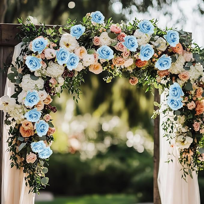 50pcs Artificial Roses Flowers in Bulk,Realistic Silk Fake Rose with Long Stem for Wedding Centerpieces Bouquet Party Floral Arrangement Home Decoration (Blue)