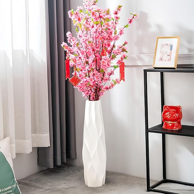 Floor Vase, GDSZJLJ 17.7 Inches Tall Ceramic White Large Decorative Vases for Modern Home Decor, Living Room, Minimalist Style Flower Vase for Pampas Grass, Flowers, Twigs, Office, Bedroom Décor