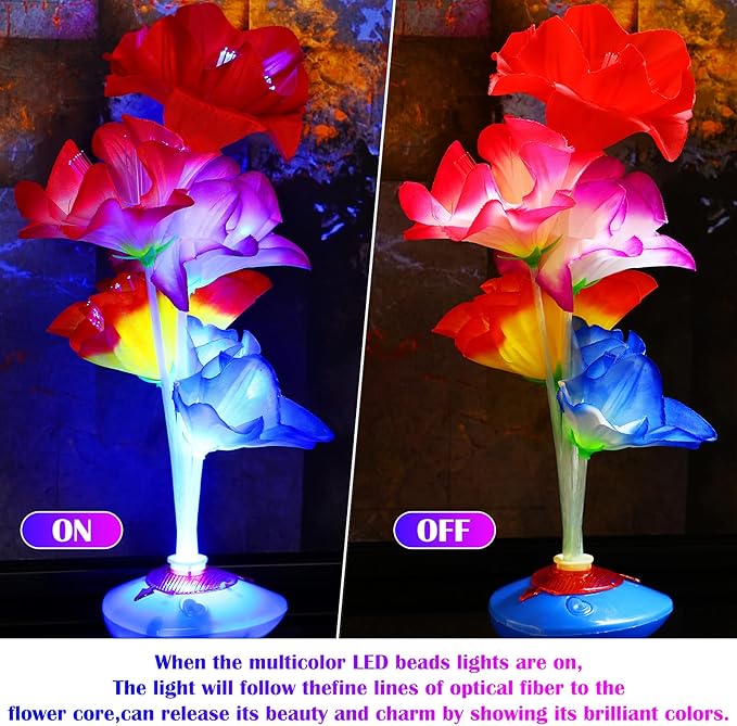 12 Pcs Luau Party Decorations Optic LED Fiber Flower Centerpieces Table Decorations Optic Flashing Color Changing Artificial LED Flower Fairy Light Party Festival Decor for Home Wedding