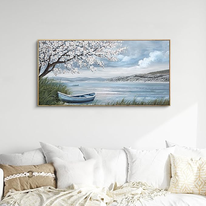 KLAKLA Large Canvas Art Plum Blossom Lake White Wall Decor Living Room Bedroom Picture Over Bed Framed Artwork for Wall Modern Canvas Paintings Office 20x40 Inches
