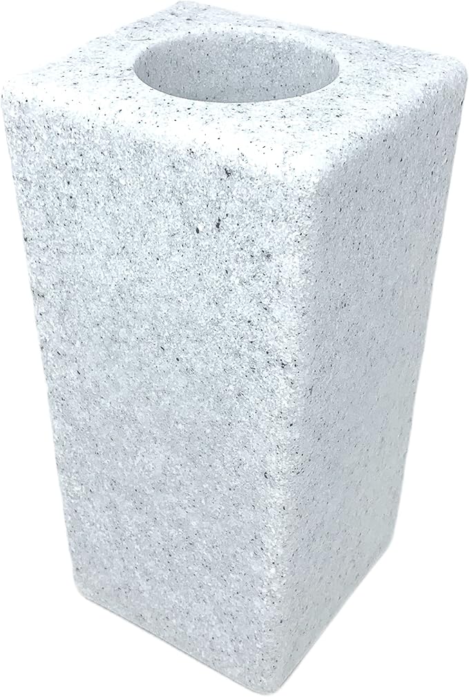 OPTIMUM Square Memorial Cemetery Flower Vase - Plastic (White Granite) with Metal Ground Spike, Grave Marker, Decorations for Gravesite, Headstone Flowers Holder, Garden Lawn & Yard