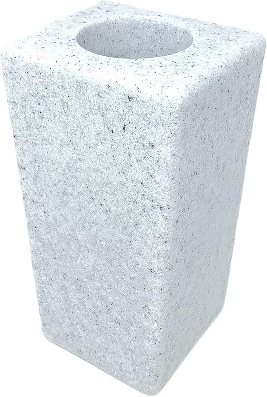 OPTIMUM Square Memorial Cemetery Flower Vase - Plastic (White Granite) with Metal Ground Spike, Grave Marker, Decorations for Gravesite, Headstone Flowers Holder, Garden Lawn & Yard