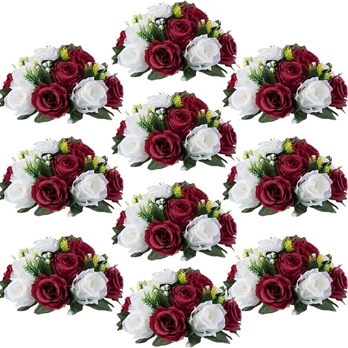 Flower Centerpieces for Wedding Tables: Wedding Table Decorations Burgundy & White Flower Balls Centerpieces for Engagement Cerebration Party Center Pieces 10 Packs