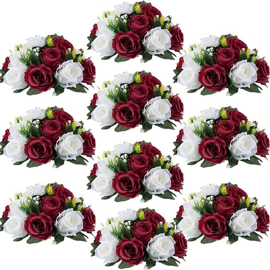 Flower Centerpieces for Wedding Tables: Wedding Table Decorations Burgundy & White Flower Balls Centerpieces for Engagement Cerebration Party Center Pieces 10 Packs