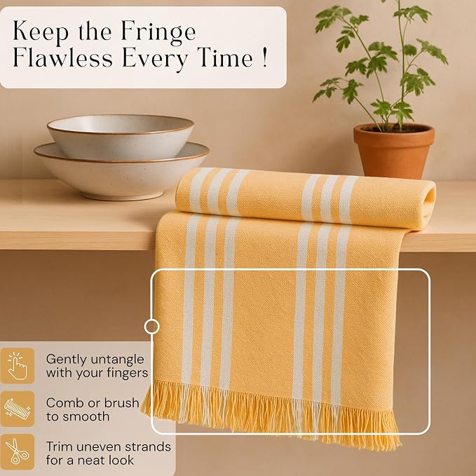 Stripe Kitchen Towels 4 Pack, 16x26 Inches, Dish Cloths for Drying, Wiping, Absorbent Tea Towels, Washable Rags, Reusable Cleaning Cloths for Everyday Kitchen Tasks - Mustard Yellow