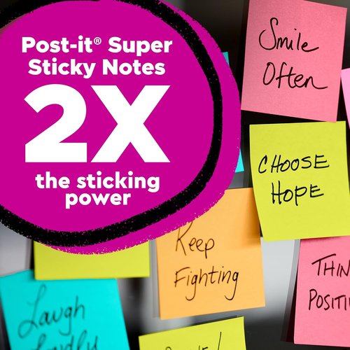 Post-it Super Sticky Notes - 8 Pads of 1.875 x 1.875 in. | Supernova Neons Collection - 2X Sticking Power
