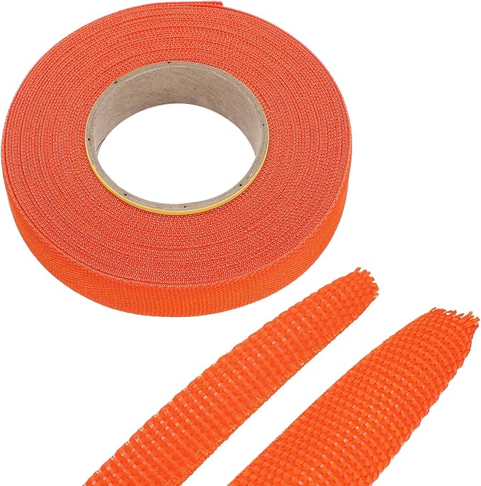 MECCANIXITY Braided Cable Sleeves Heat Shrinkable Fabric Sleeving, 1/2" 33ft Orange 2:1 Ratio Heat Shrinkable Cord Protector for Harness Cable, Network Cable Protection, Cable Management