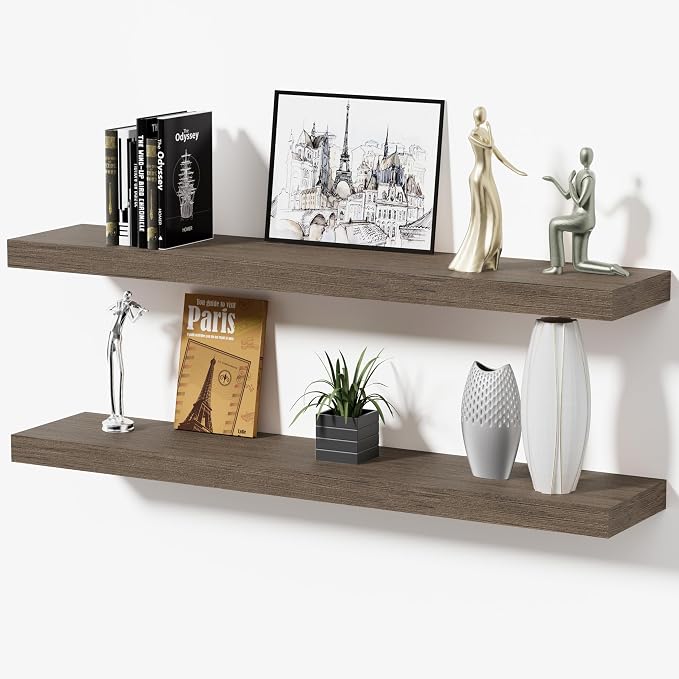 Floating Shelves for Wall, Bathroom Shelves Over Toilet, Wall Shelves & Book Shelf for Room, Hanging Shelf, Modern Wooden Mounted Floating Shelves, 36x7x1.5 in (Smoke Gray, Set of 2)