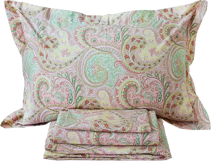 FADFAY 4 Piece Pink Paisley Bed Sheet Set Luxury Bedding Sets Designer Bedding Collections 800 Thread Count 100% Egyptian Cotton Deep Pocket King