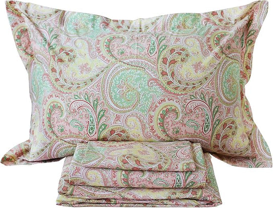 FADFAY 4 Piece Pink Paisley Bed Sheet Set Luxury Bedding Sets Designer Bedding Collections 800 Thread Count 100% Egyptian Cotton Deep Pocket King