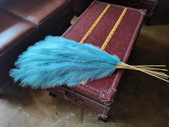 Premium Faux Pampas Grass Decor Tall & Fluffy, No Assembly Needed Long Pampas, Luxury Large Floral, Elegant Feather Flowers for Wedding Decorations(Faux Teal, 8pcs 43.3"(110cm))