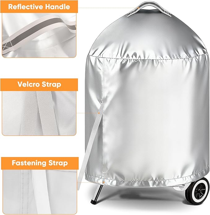 iCOVER Grill Cover for Weber 22 Inch Charcoal Kettle- Heavy Duty Waterproof BBQ Cover for Weber Char-Broil 22 Inch Charcoal Kettle Grills, Silver