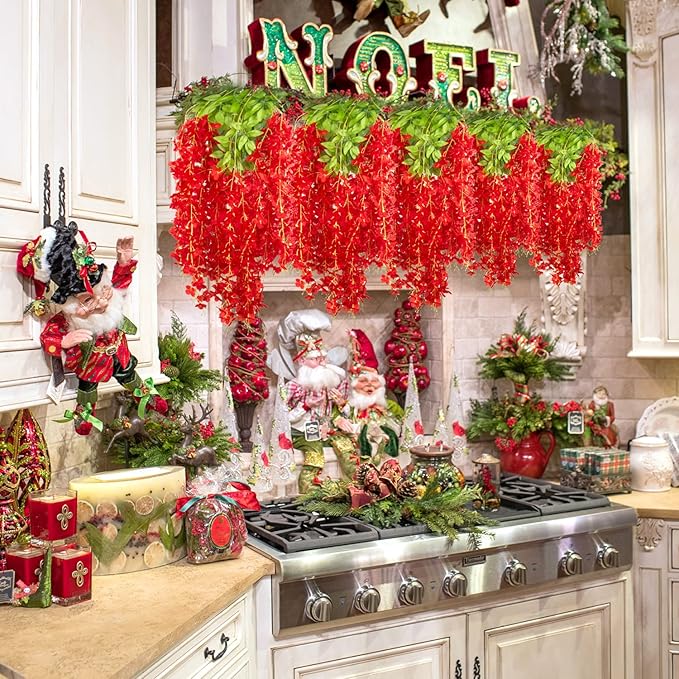 12 Pack Artificial Flowers Silk Wisteria Vine Ratta Hanging Flower (Red)