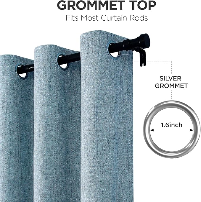 Joydeco Light Blue Blackout Curtains 108 Inches Long, Extra Long Curtains 108 Inch Length 1 Panel for Bedroom, Thermal Insulated Linen Black Out Curtains with Grommets(100x108, Light Blue)