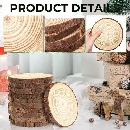 FSWCCK Unfinished Wood Slices - 30 Pack Rustic 3.5-4 Inch Round Wooden Circles for DIY Crafts & Decor