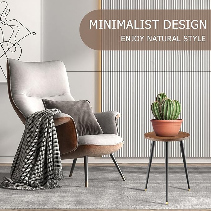 KINNARY Plant Stand Indoor, Mid Century Wood Plant Stand Plant Table for Flower Pots, Heavy Duty Metal Tall Plant Holder, Modern Home Decor Small Round Side End Table (11.8"x16")