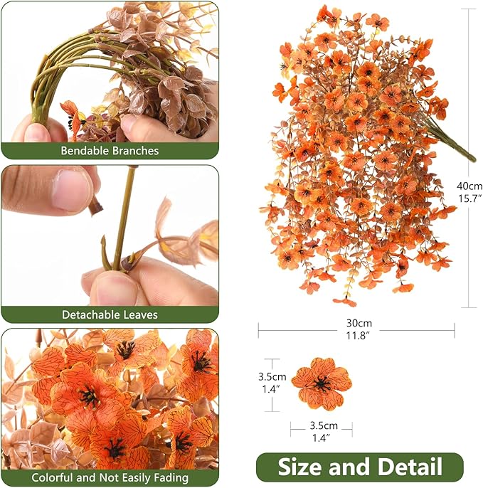 Artificial Fake Fall Flowers Faux Mums for Outdoor Decoration, 2 Pcs Fake Silk Daisy Flower Plants Realistic UV Resistant for Home Porch Balcony Patio Autumn Decor(Orange