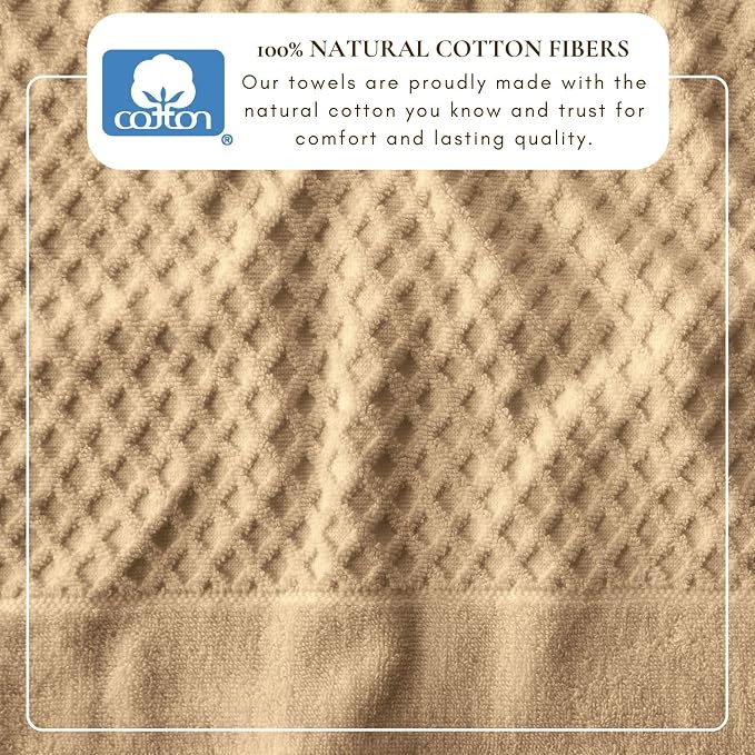 Great Bay Home Bath Towels - 100% Cotton 6 Piece Bath Sheet Set - Diamond Waffle Weave - Absorbent, Durable, Quick-Dry Towels for Bathroom (Oatmeal)