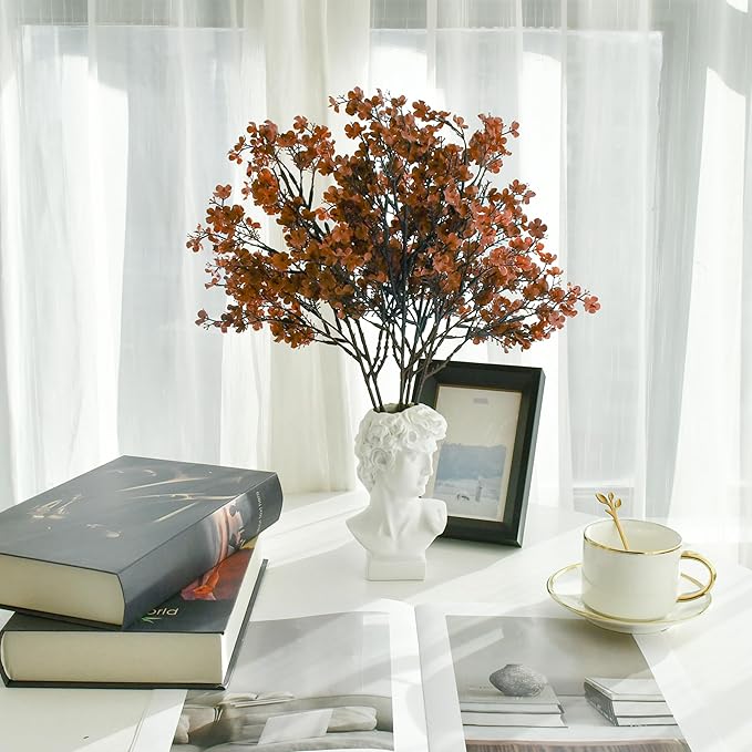 Mandy's Brown Artificial Baby’s Breath European Flowers 6 Bundles Silk Gypsophila with Bendable Stems for Fall Thanksgiving & Christmas Centerpiece Wedding Decor and Table Arrangements