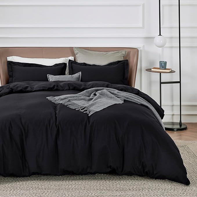 Bedsure Duvet Cover King Size - Soft Double Brushed Bedding Set for Kids & Adults, Zipper Closure, 3 Pieces, Includes 1 Duvet Cover (104"x90") & 2 Pillow Shams, NO Comforter, Black