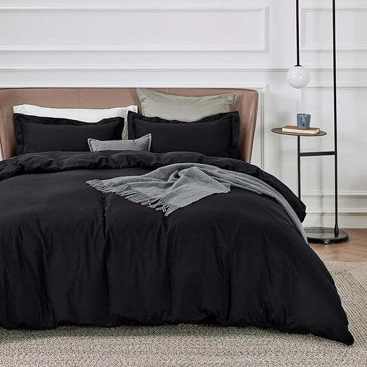 Bedsure Duvet Cover King Size - Soft Double Brushed Bedding Set for Kids & Adults, Zipper Closure, 3 Pieces, Includes 1 Duvet Cover (104"x90") & 2 Pillow Shams, NO Comforter, Black
