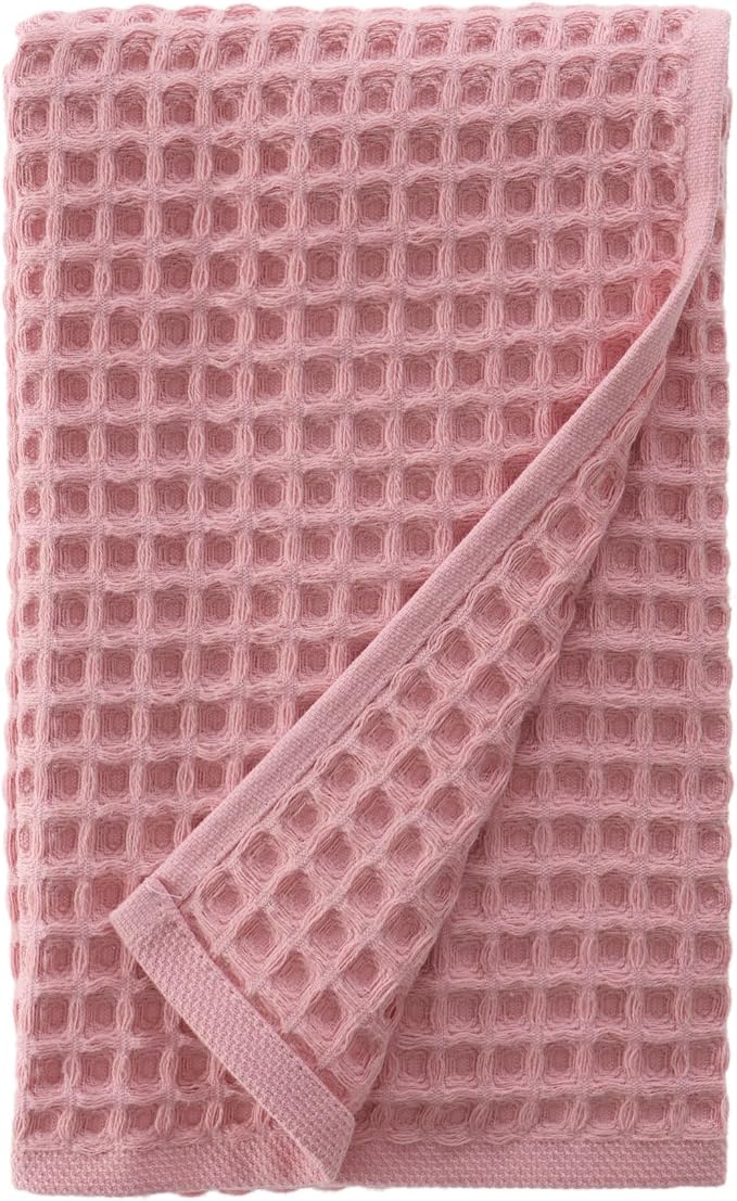 sea me at home Waffle Hand Towel – 100% Turkish Cotton, Quick-Dry, Soft and Absorbent Bathroom Towel (Powder Pink)
