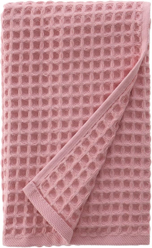 sea me at home Waffle Hand Towel – 100% Turkish Cotton, Quick-Dry, Soft and Absorbent Bathroom Towel (Powder Pink)