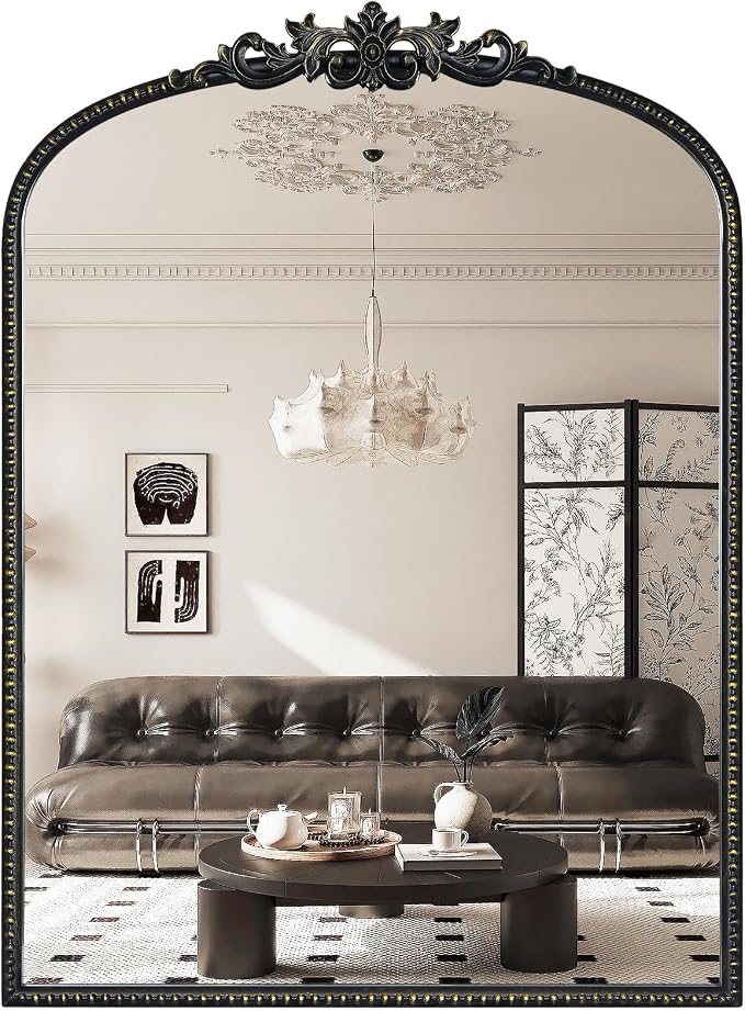 WallBeyond Black Vintage Mirror for Vanity 22x30 Inch, Black Antique Mirror with Ornate Frame, Arched Vintage Wall for Bathroom, Living Room, Fireplace, Entryway