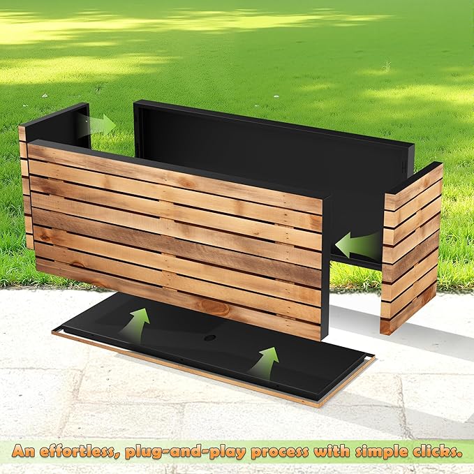 Metal Planter Box Rectangular Planter Box with Drainage Hole, Outdoor Large Planters, All-Weather Use, Rust-Resistance, for Flowers Plants, 32" L × 15" W × 16.3" H, Dark Walnut