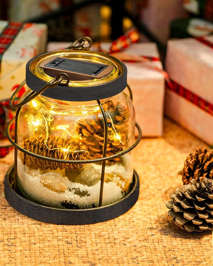 Vintage Farmhouse Lantern Decor with Hidden Switch Lid, LED Lighted Rustic Glass Vase for Floral Arrangements, Table Centerpiece Vintage Farmhouse Flower Vase-Metal Cage