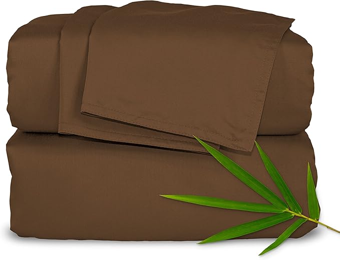 Pure Bamboo Split King Sheets, Genuine 100% Organic Viscose Derived from Bamboo Bed Sheet Set, Soft & Cooling, Double Stitching, 2 Fitted Sheets (Split King, Coconut Husk)