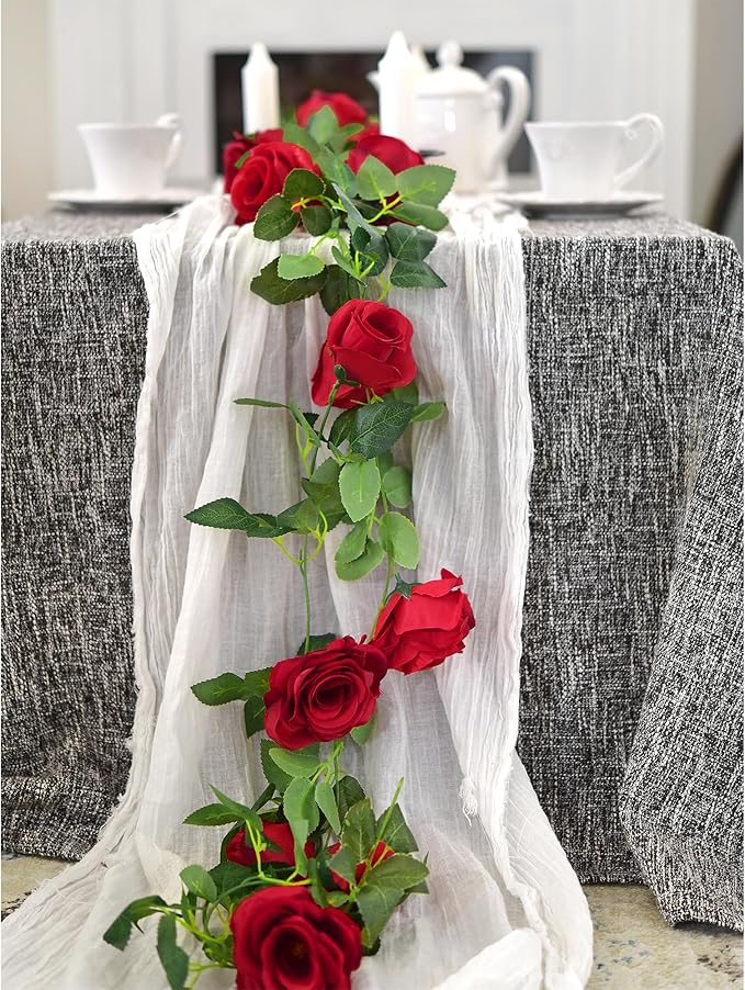 FiveSeasonStuff 29 Ft 4 Pack Rose Silk Flower Garland Artificial Flowers Decoration Hanging Floral Décor for Wedding Baby Shower Birthday Party Garden (Venetian Red)