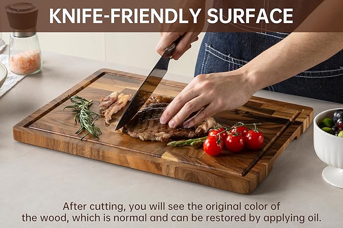 Walnut Wood Cutting Board for Kitchen, End Grain Chopping Board with Juice Groove, Heavy Duty Checkered Board for Cheese and Vegetables, Non-slip Feet 16.5" x 11.6" x 0.8"