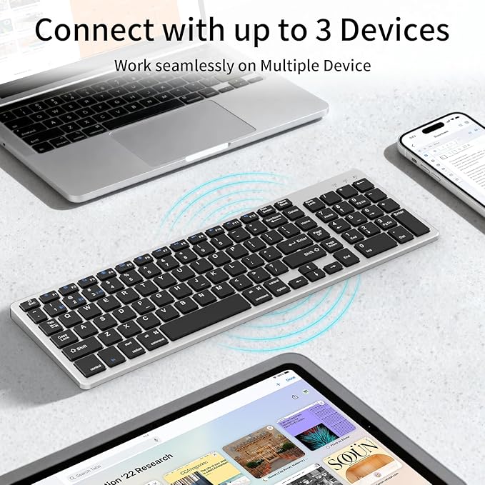 KVTVOU for Ultra-Slim Wireless QWERTY Keyboard, 3-in-1 Connection Modes (Dual Bluetooth+2.4G), Multi-Device Switching, Power-Saving & Anti-Slip, Compatible with PC/Laptop/Tablet/Phone, Black