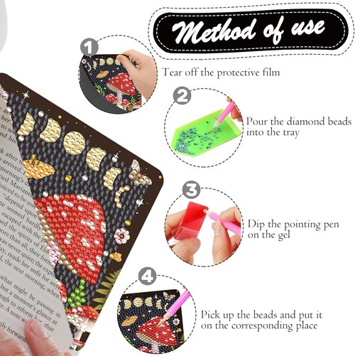 Sitsink Mystic Mushroom Bookmarks - 6 Pcs Diamond Art Kit with Boho Moth & Moon Phase Design