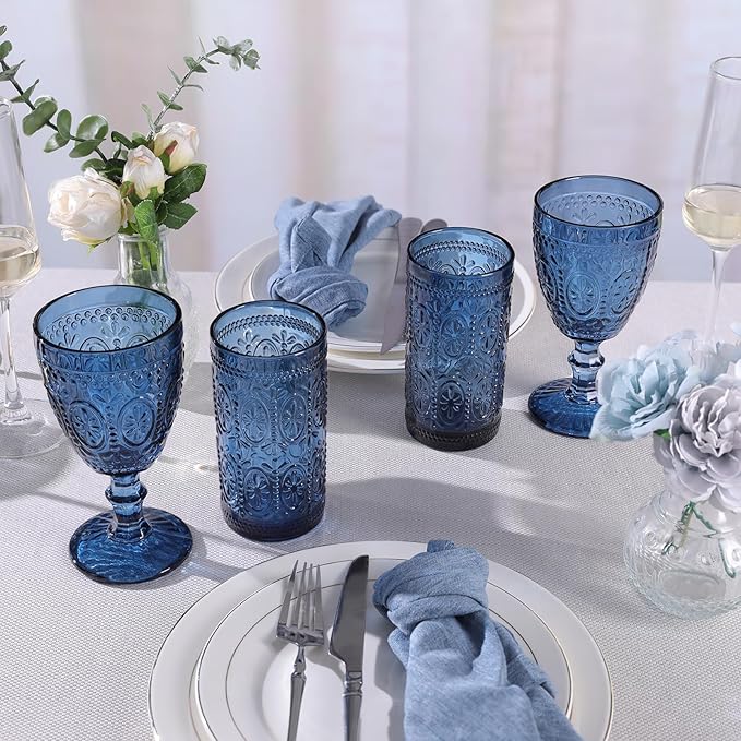 abrwyy Blue Drinking Highball Beverage Glass Cup, Vintage Drinking Glasses, Colored Glassware Set for Party Wedding, Home, Office, Water, Juice, Cocktail, Highball Glasses Set of 4