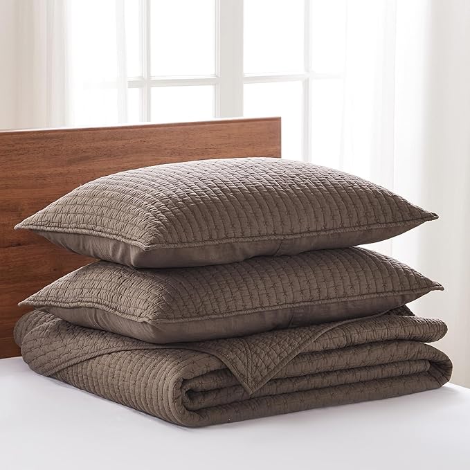 Levtex Home Cross Stitch Reversible Full Bedspread Set (100x104in) with 2 Pillow Shams (26x20in) - Stitch Texture - Cocoa - 100% Cotton Full Size Bedspread Set - Lightweight, Soft, Pre-Washed