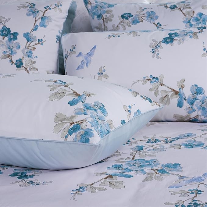 Brandream Duvet Cover King Size Floral Beddding Set Vintage Style Tree Blossom Birds with 100% Egyptian Cotton Quilt Comforter Cover Set(King,Blue)
