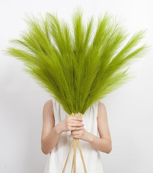 9 Pcs 45" Tall Pampas Grass Green Decor, Long Stem Artificial Flower Floor Vase Large Faux Floral Pompas Fake Plants Dried Bouquet Arrangement Vase Filler for Boho Home Wedding Decoration