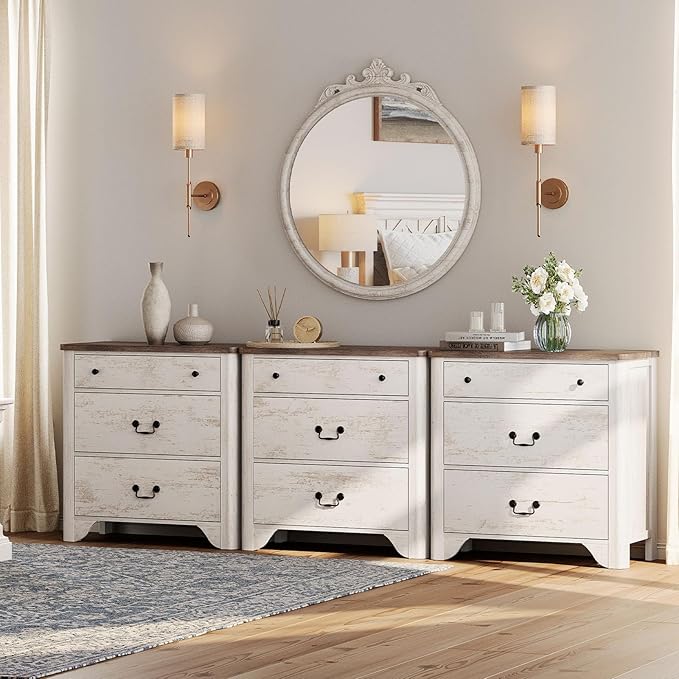 WAMPAT 9 Drawers Dresser for Bedroom, 94.5” W Farmhouse White Dresser with Wide Chest of Drawers for Bedroom, Living Room, Closet, Hallway, Office,White