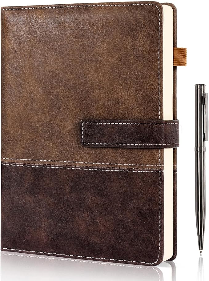 HULIPARK Leather Notebook Journal with Pen, A5 Lined Hardcover Notebook with Magnetic Closure, 240 Pages Daily Journal for Men Women, Ruled Journal Notebooks for Work, Writing, Note Taking - Brown