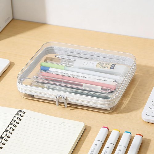 Clear Zipper Hard Pouch - Transparent Plastic Storage Case for Travel & Desk Organization | 5.1 x 3.3 x 2 Inches
