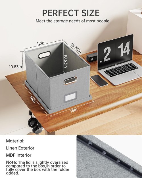 File Storage Organizer by [Brand Name] - Portable Filing Box with Lid for Letter/Legal Documents - Gray | 2 Pack