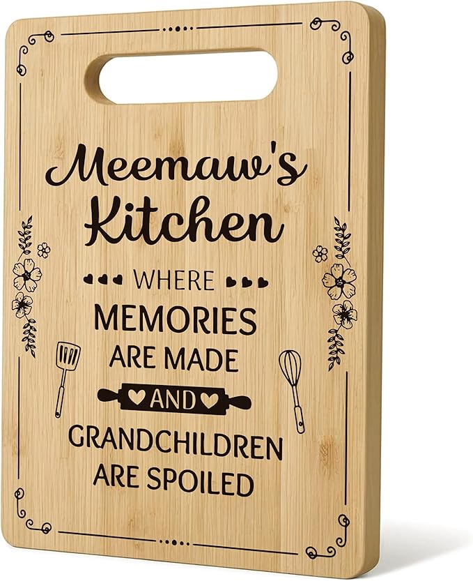 Meemaw Gifts Cutting Board Chopping Board, Grandma Kitchen Gifts, Grandma Birthday Gifts, Grandma Gifts from Grandchildren, Gifts for Grandma Decorative Bamboo Cutting Board for Kitchen