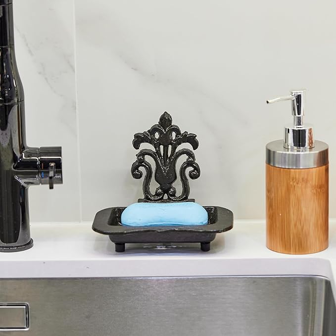 Cast Iron Metal Vintage Soap Dish – Rustic Soap Dish and Farmhouse Soap Holder with Decorative Wall-Mount Design – Ideal for Bathroom, Kitchen, or Vanity Organization
